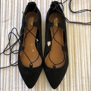 Size 9.5 black vegan suede flat pointy shoes